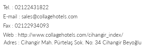 Collage Cihangir 33 Hotel telefon numaralar, faks, e-mail, posta adresi ve iletiim bilgileri